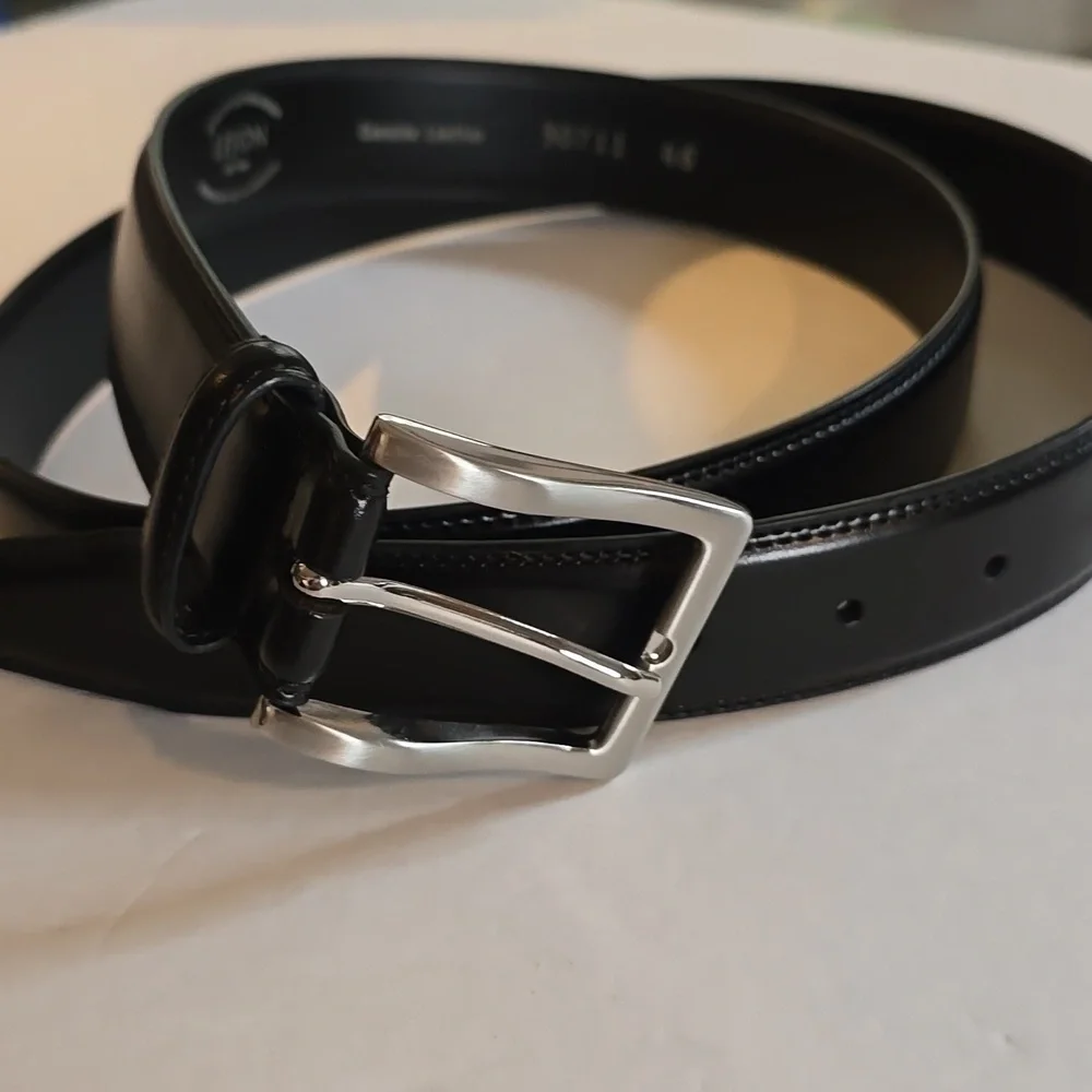 Lejon Mens Black leather Silver Buckle luxury Belt New! Sz.46